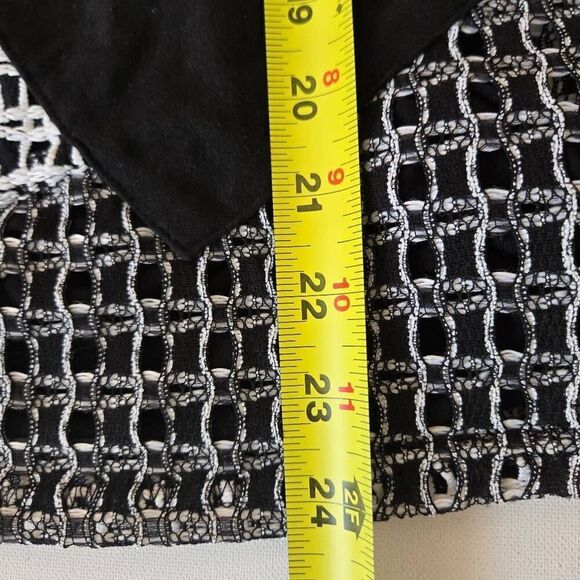 Onque Casual Womens Knit Open Weave Layered Short Sleeve Top Black White Small - Picture 10 of 12